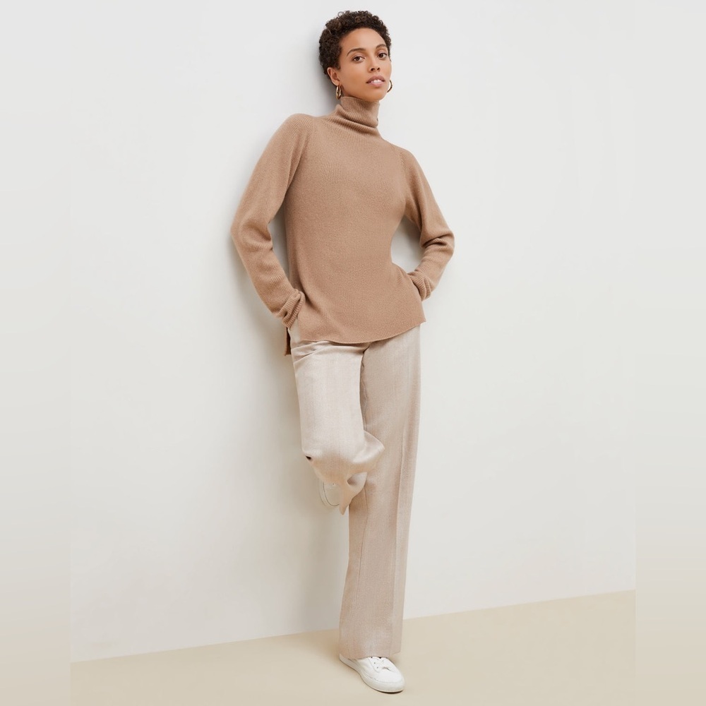 M.M. Lafleur McKenzie Cashmere Funnel Neck Sweater Light brown tan caramel SMALL